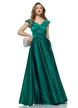 Rochie lungă elegantă Fofy din tafta verde premium cu decolteu pe umeri si buzunare