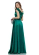 Rochie lungă elegantă Fofy din tafta verde premium cu decolteu pe umeri si buzunare
