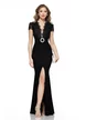 Rochie lungă neagra de ocazie Fofy tip sirena cu bust din dantela si crapatura