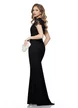 Rochie lungă neagra de ocazie Fofy tip sirena cu bust din dantela si crapatura
