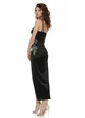 Rochie midi de ocazie din lycra neagra satinata cu falduri su cupe buretate