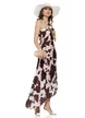 Rochie midi de vara croi asimetric din satin imprimat plisat cu decupaj de cambrare in talie