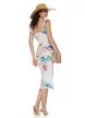 Rochie midi de vara din lycra satinata cu imprimeu Santorini si cupe buretate