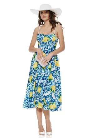 Rochie midi de vara imprimeu Amalfi cupe buretate