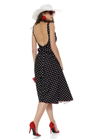 Rochie midi de vara neagra cu buline si cupe buretate