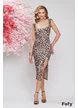 Rochie midi decoltata cu cupe buretate animal print si crapatura pe picior