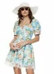 Rochie mini de vara  decoltata cu bust buretat imprimeu floral si aplicatii de dantela