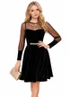 Rochie  neagra Fofy clos din catifea  cu maneci bufante din tull cu buline