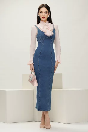 Rochie premium de blug tip sarafan cu bretele mulata midi 