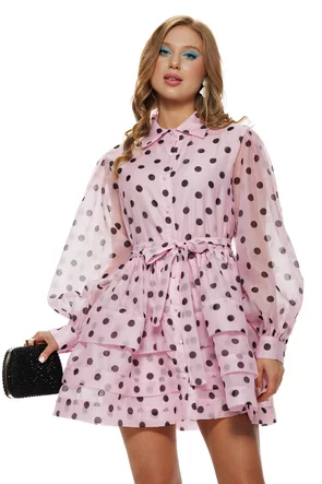 Rochie premium din organza cu buline volane suprapuse intarite