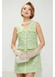 Rochie premium eleganta stil sarafan din tweed lime cu nasturi bijuterie din perle