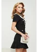 Rochie premium eleganta stil sarafan din tweed negru cu revere albe si nasturi aurii