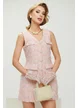 Rochie premium eleganta stil sarafan din tweed roz cu naturi bijuterie din perle