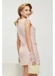 Rochie premium eleganta stil sarafan din tweed roz cu naturi bijuterie din perle
