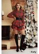 Rochie rosie in carouri cu volane suprapuse cu elastic in talie decolteu rotund