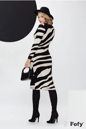 Rochie tricotata lunga si groasa din vascoza premium zebra alb negru