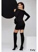 Rochie tricotata neagra premium pe umeri cu nasturi metalici si fir discret de lurex
