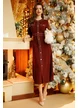 Rochie tricotata premium  cu casmir bordo si contururi albe buzunare si nasturi metalici