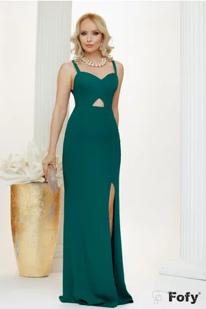 Rochie verde lungă eleganta cu spate gol  si crapatura pe picior