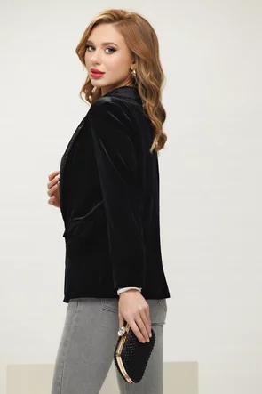 Sacou dama de ocazie premium din catifea neagra cu revere cu strassuri