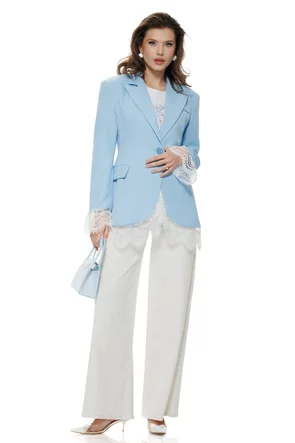 Sacou dama elegant baby blue oversize conturat cu dantela