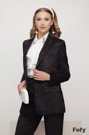 Sacou dama elegant din jacquard satinat premium negru