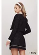 Sacou dama elegant Fofy negru din tweed premium cu fir delicat de lurex si contururi