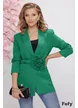 Sacou dama elegant oversize verde cu floare maxi pe centura detasabila