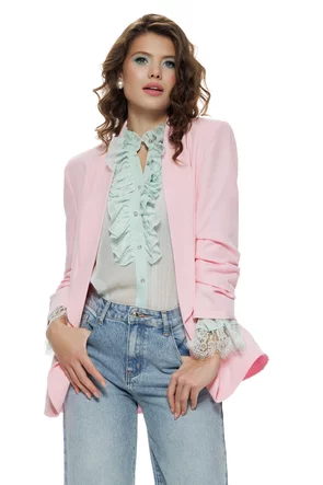 Sacou dama elegant roz maneca cu pliuri