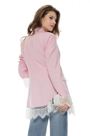 Sacou dama elegant roz oversize conturat cu dantela