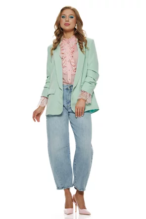 Sacou dama elegant verde menta maneca cu pliuri