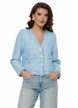Sacou dama premium elegant din tweed bleu cu paiete fine si accesorii florale perlate