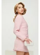Sacou dama premium elegant din tweed roz cu paiete fine si accesorii florale perlate