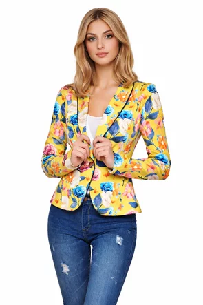 Sacou Fofy cambrat galben cu flori albe și galbene