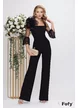 Salopeta de ocazie Fofy neagra cu decolteu patrat pantalon evazat