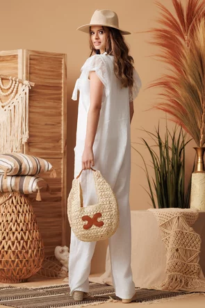 Salopeta de vara din in organic premium supersoft cu buzunare 
