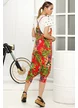 Salopetă cu bretele de vara imprimata cu flori multicolore si frunze