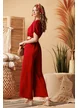 Salopeta de vara vino rosso decoltata cu pantalon lejer si centura boho