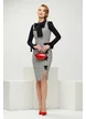 Sarafan elegant Fofy midi din tweed premium cu fundinte in contrast