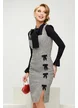 Sarafan elegant Fofy midi din tweed premium cu fundinte in contrast