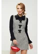 Sarafan elegant Fofy mini din tweed premium cu fundinte in contrast