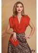 Top dama elegant din lycra rosie cu decolteu drapat