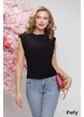 Top dama elegant negru cu umeri buretati si fronseuri laterale