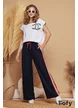 Tricou dama alb din bumbac premium cu aplicatii decorative bleumarin