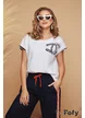 Tricou dama alb din bumbac premium cu aplicatii decorative bleumarin