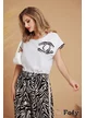 Tricou dama alb din bumbac premium cu aplicatii decorative negre