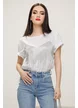 Tricou dama alb premium cu aplicatii de strassuri tip corset