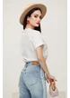 Tricou dama alb premium cu aplicatii perle cristale si funda