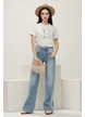 Tricou dama alb premium cu aplicatii perle cristale si funda