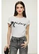 Tricou dama alb premium cu broderie cristale si fundita din dantela